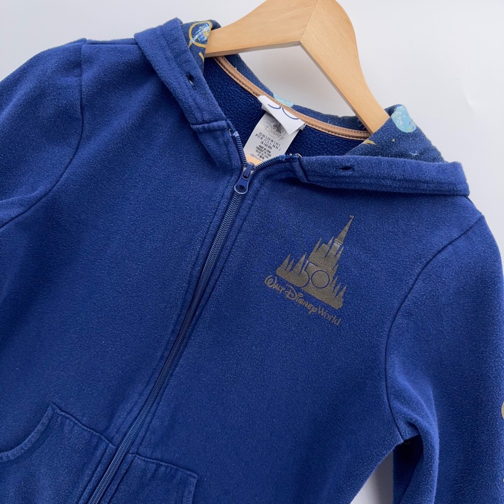Disney World 50th Anniversary Hoodie Kids S Blue Gold Full Zip Fleece Jacket
